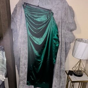 Green Asymmetrical Maxi Wrap Skirt